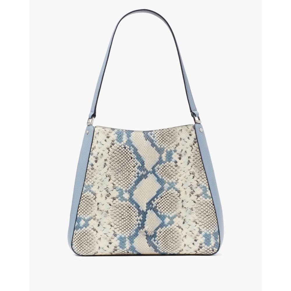 NWT Kate Spade Leila Snake Blue & Tan Medium Triple Pocket Shoulder Bag New - Picture 5 of 8
